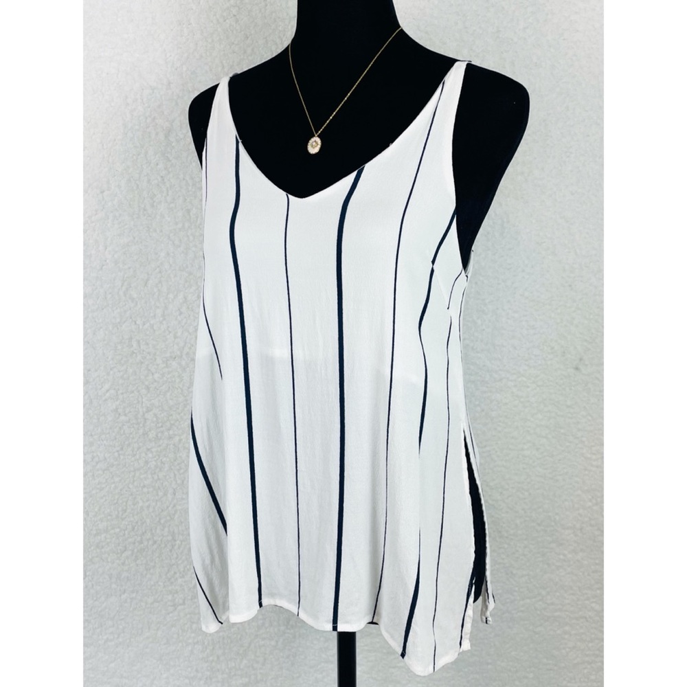 HONEY PUNCH • White Striped Side Slit Tank Top, S - Picture 13 of 13